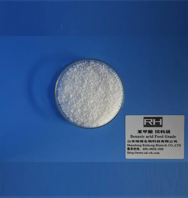 High purity Feed Grade Benzoic Acid used as growth promoter in animal nutrition.