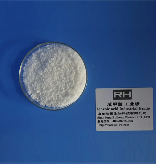 Industrial Grade Benzoic Acid 99.5% for alkyd resins and plasticizers manufacturing.