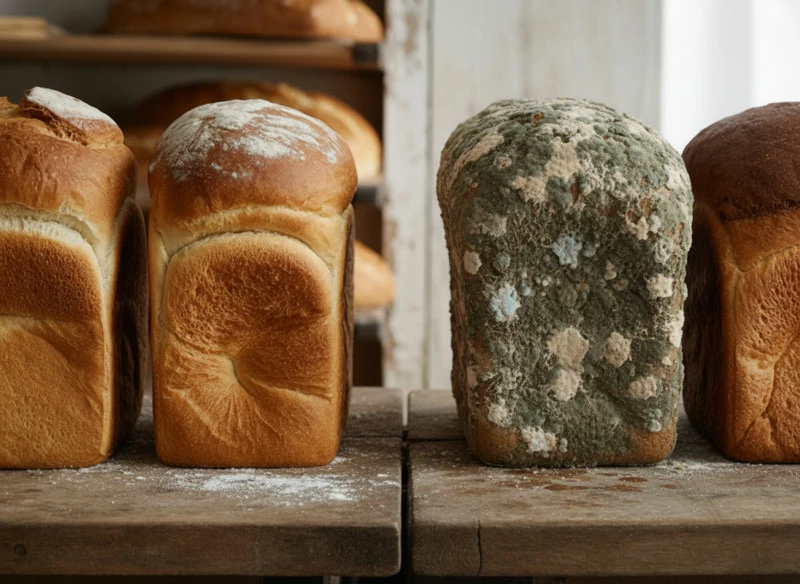 3 Truths About Food Preservation: Why Your Propionate or Acetate Solution Keeps Failing 1 Fresh and moldy bread comparison showing the effect of food preservatives