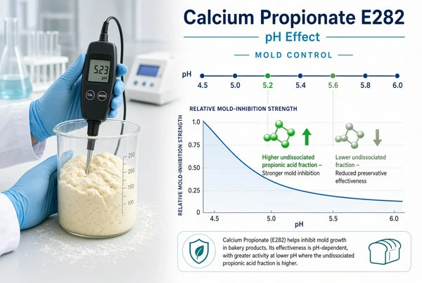 calcium propionate E282 addition rate calculation by dough pH for bakery mold inhibition